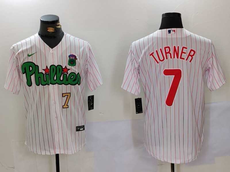 Mens Philadelphia Phillies #7 Trea Turner White Green Cool Base Stitched Jerseys